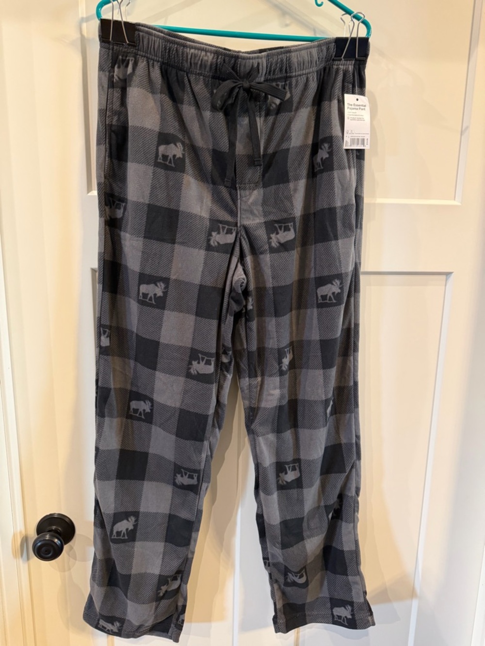 Gray & Black Buffalo Plaid Lounge Pants with Moose Motif